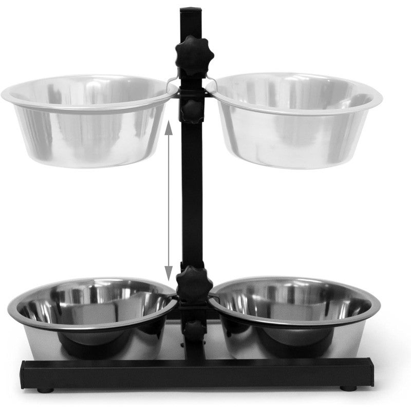 Comedouro Duplo para Cães com Suporte Ajustável | 1,8 Litros | Aço Inoxidável | Tigelas com 22 cm de Diâmetro - 2