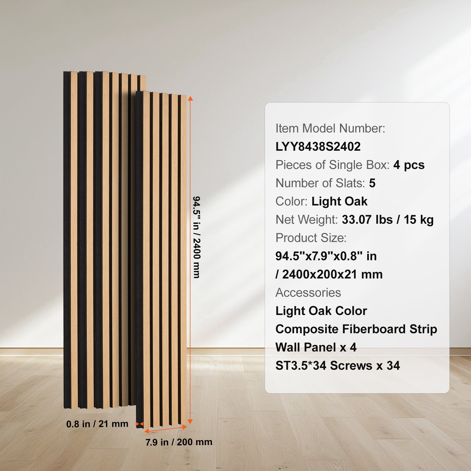 Panneaux acoustiques en lattes,SucceBuy 7,9 x 94,5 pouces,MDF pour une décoration moderne,réduction du bruit,chêne clair - 9