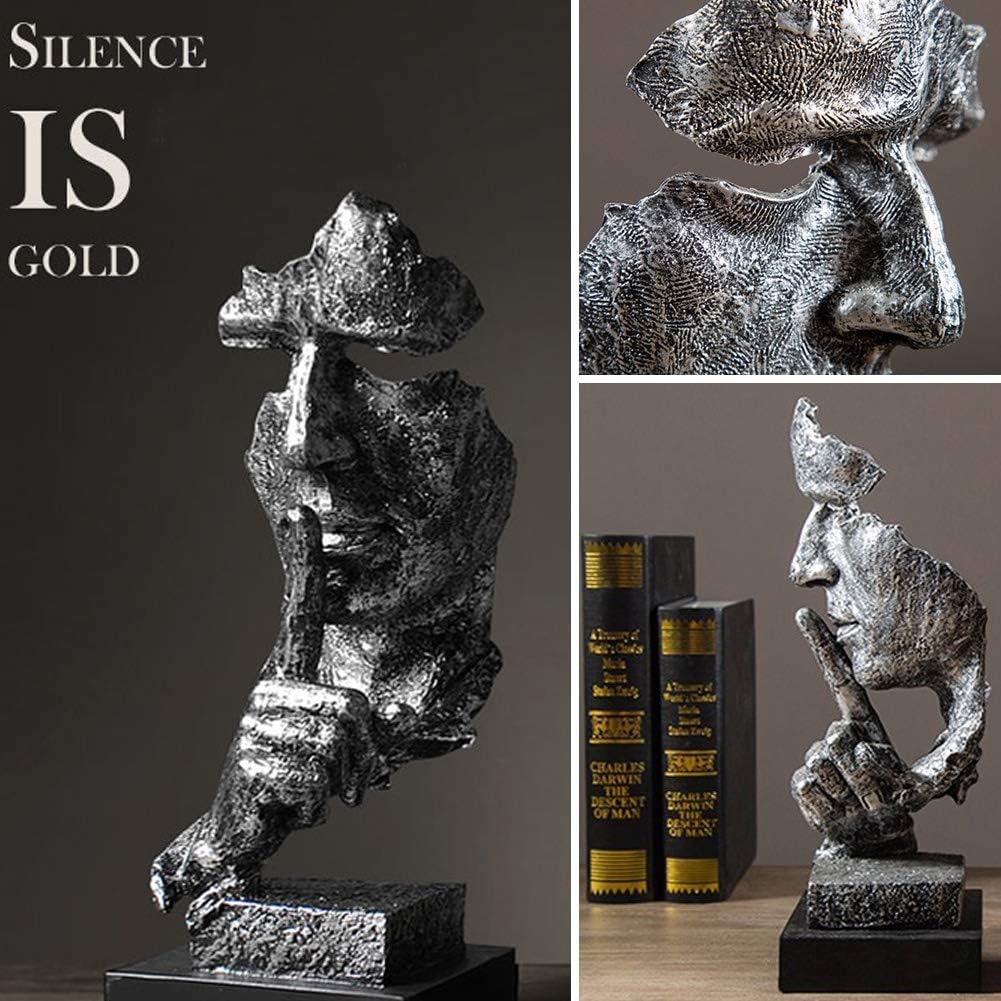 Statue Le Silence Est D'Or - Sculpture Résine Homme Silencieux Décoration Intérieur Cuivrée
