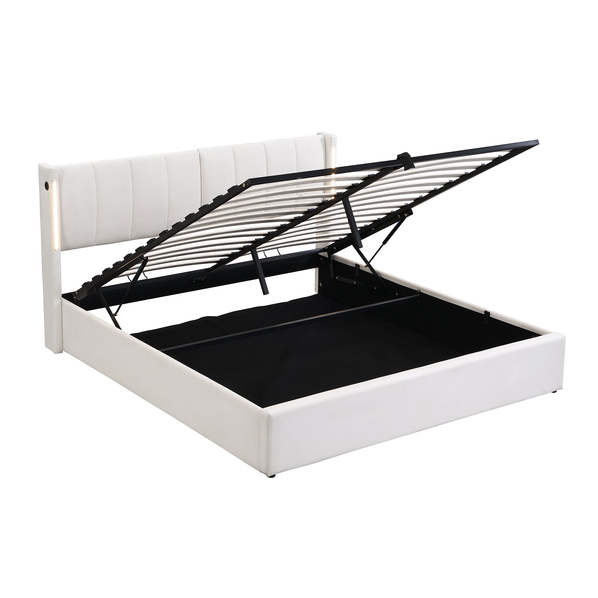 Lit Multifonctionnel LED avec USB Rechargeable, 180*200cm, Éclairage LED et Tête de Lit Réglable en PU Étanche, Lit Hydraulique avec Rangement - 6