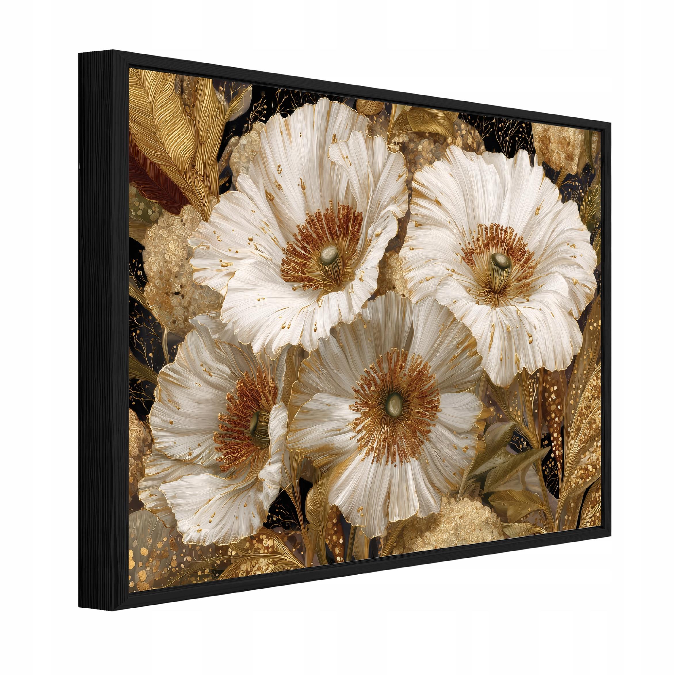 Tablou Canvas flori maro glamour Tablou decorativ Rama Neagra Living Bucatarie Tablouri de perete 100x70 cm
