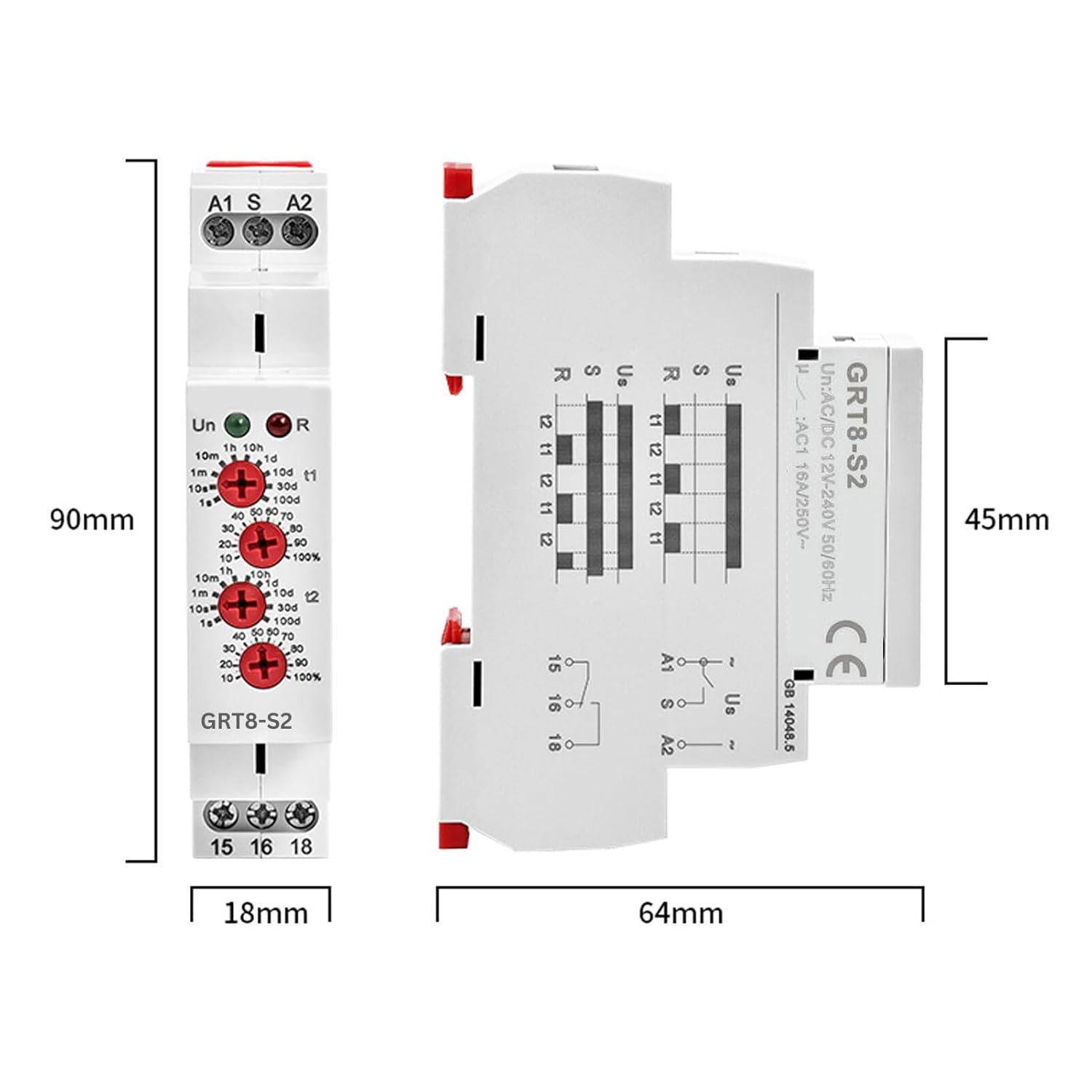 Relais Temporisé 220V GRT8-S2 - Minuterie Cycle Asymétrique Pour Éclairage Chauffage Moteurs