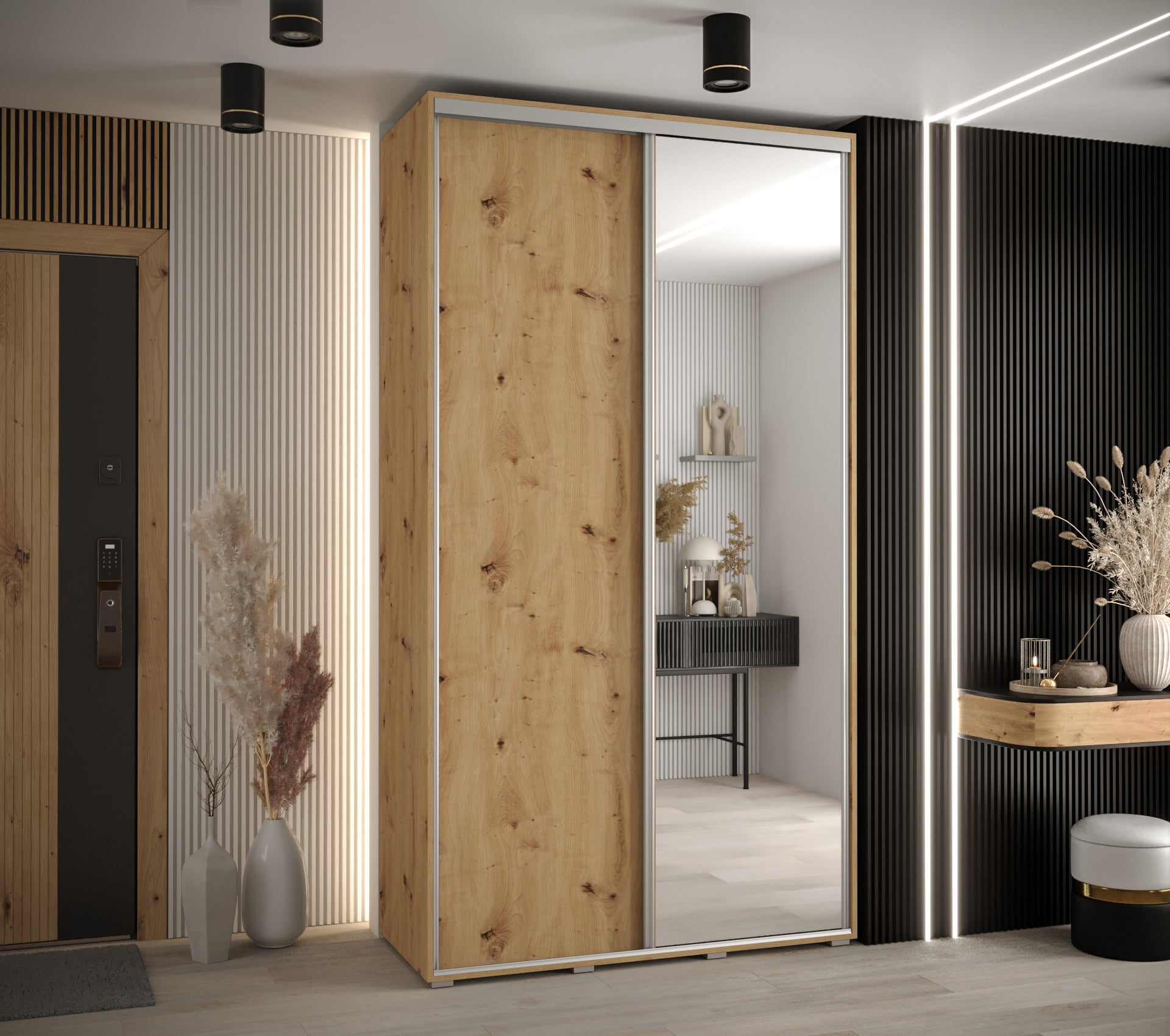 Szafa przesuwna z lustrem wysoka Davos 3 130 x 45 x 235,2 cm artisan + artisan + u. srebrny - Abiks Meble - 2