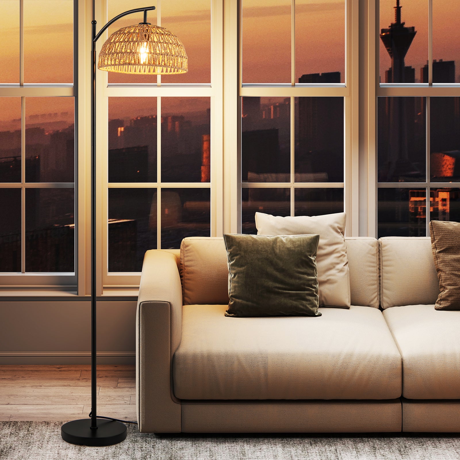Lampadaire Arc Moderne 160 CM avec Abat-Jour Suspendu, Douille Standard E26 et Interrupteur à Pédale, Lampe Debout pour Salon, Chambre - 8