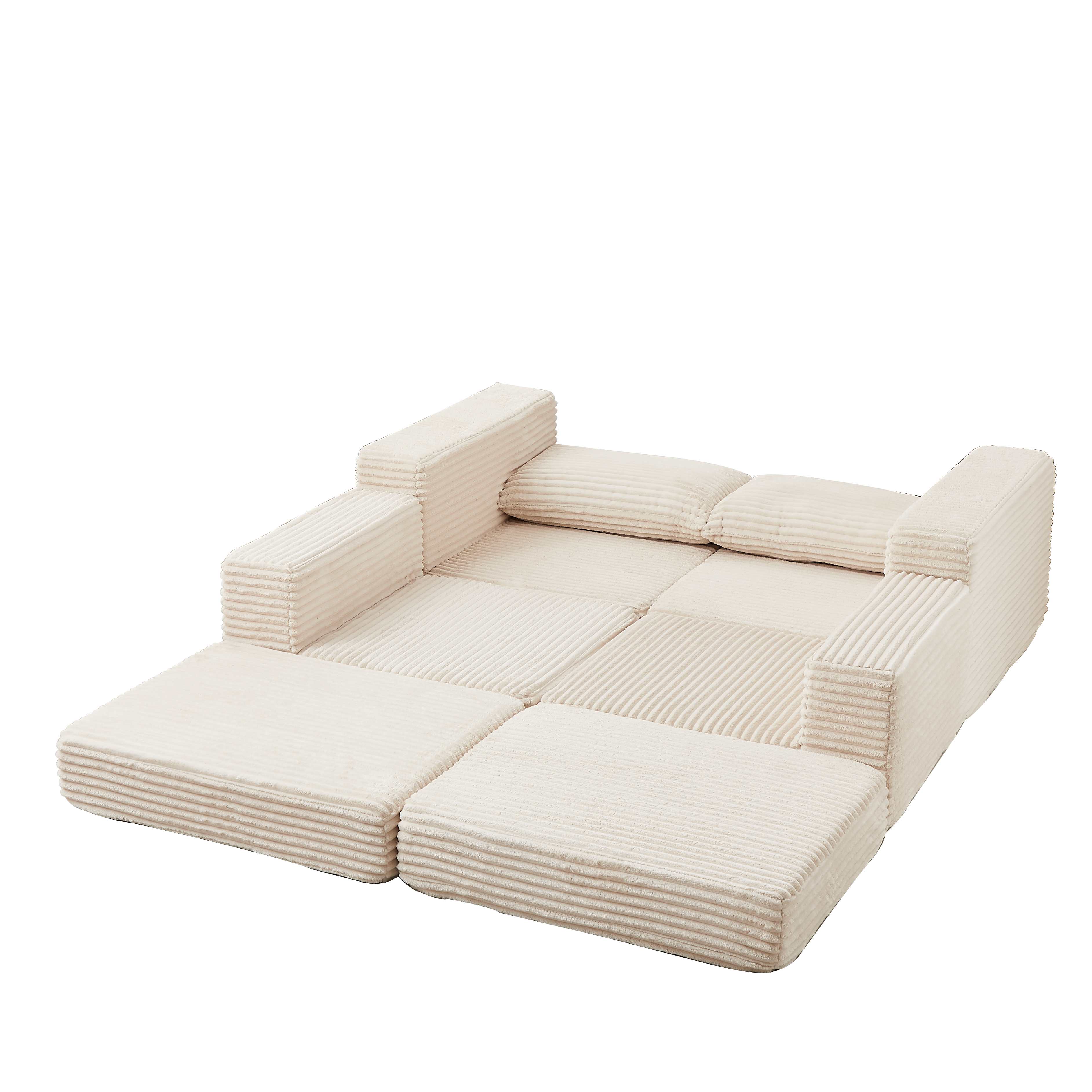 Canapé convertible en velours côtelé, modules combinables et repose-pieds amovible, convient pour salon, beige - 7
