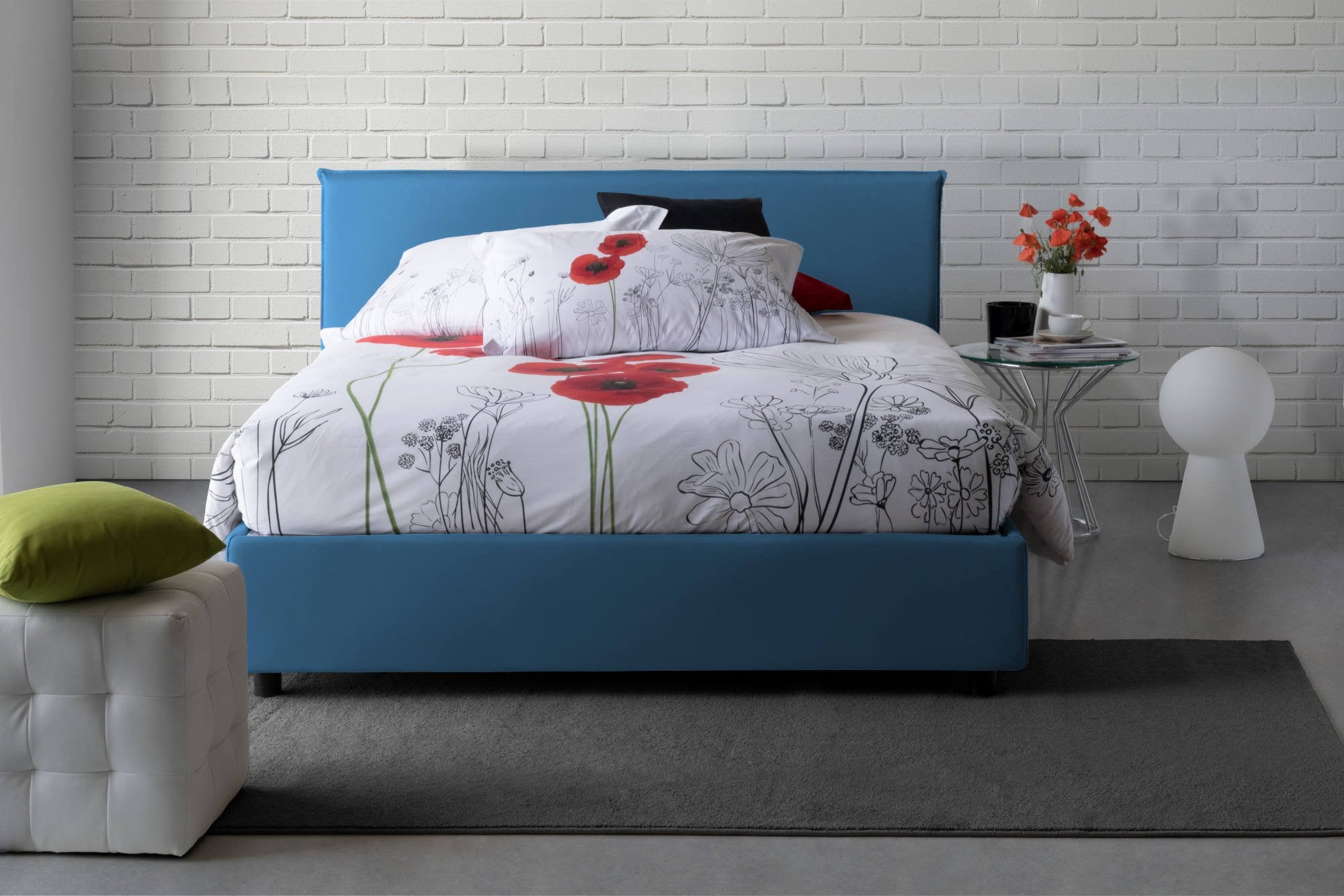 Lit Double Fabriqué en Italie, Matelas Amovible Inclus, Rangement, bleu - Ariadni - 5