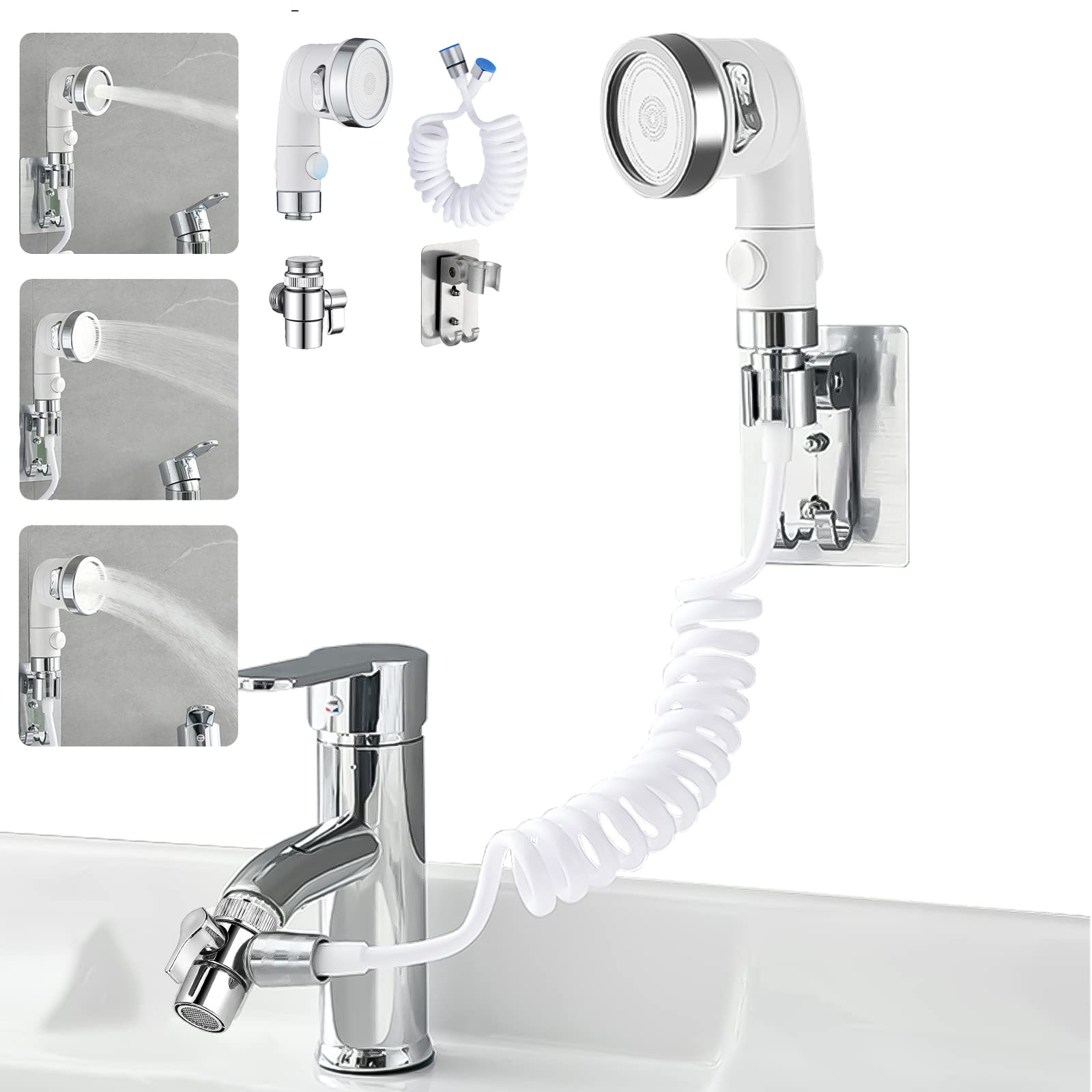 Douchette Pour Lavabo De Salle De Bain, Pommeau De Douche Universel, Tube Télescopique, Parfait Pour Laver Les Cheveux Ou Nettoyer L'évier Et Le Bidet