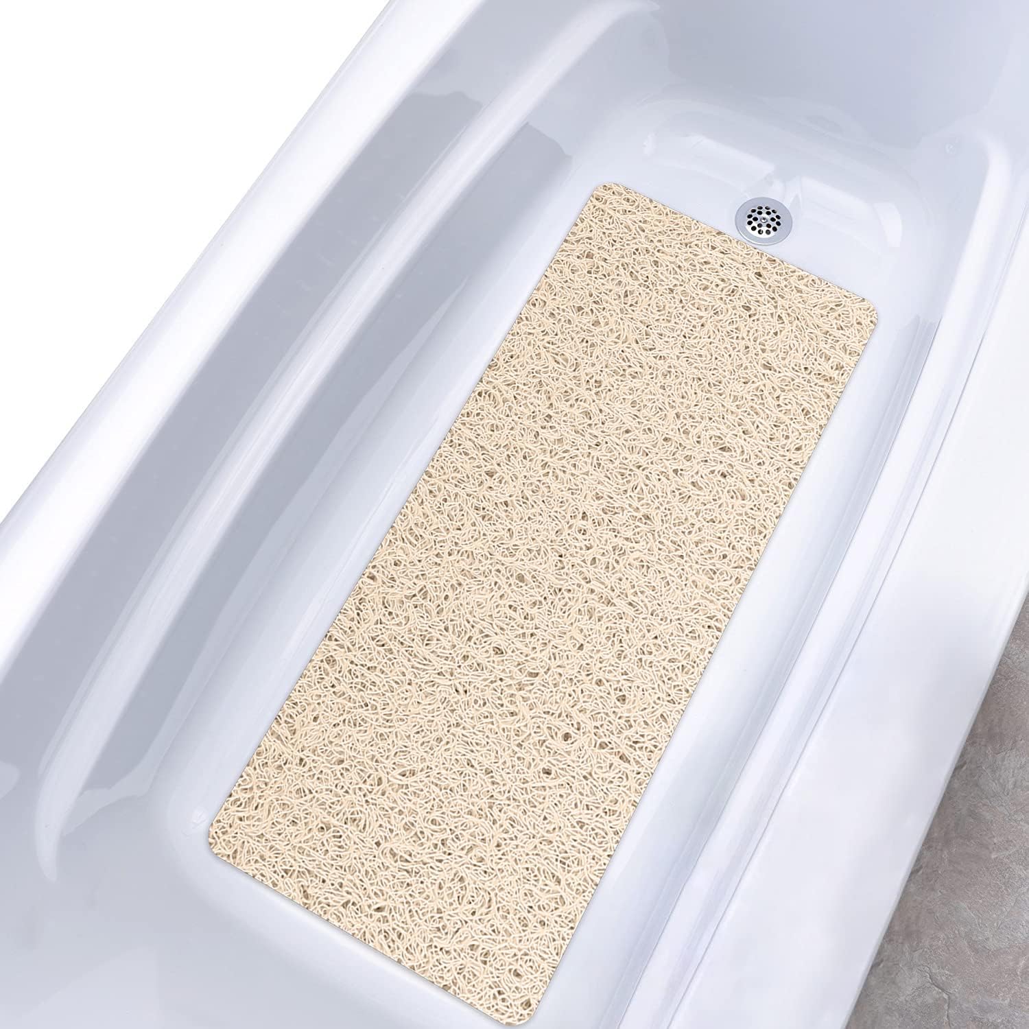 Mata łazienkowa antypoślizgowa - 40 x 80 cm - Miękka i wygodna - Z otworami drenażowymi - z PVC - Szybkoschnąca - Beżowa