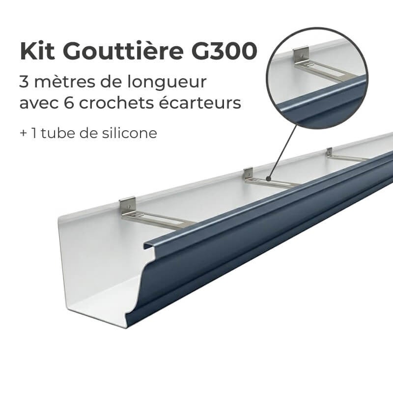 Kit gouttière aluminium corniche G300 3 m gris anthracite – gouttière alu toiture avec 6 crochets écarteurs – évacuation eaux pluviales - 2