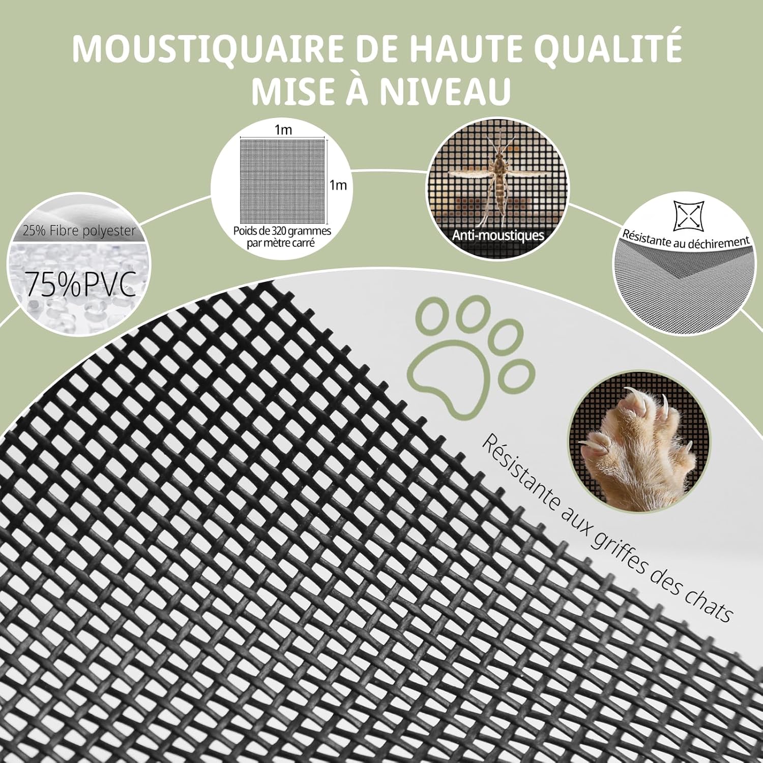 Filet pour chat ne nécessite pas de perçage, 100*130cm, robuste et découpable utilisé pour les fenêtres pour empêcher les moustiques et les chats - 4