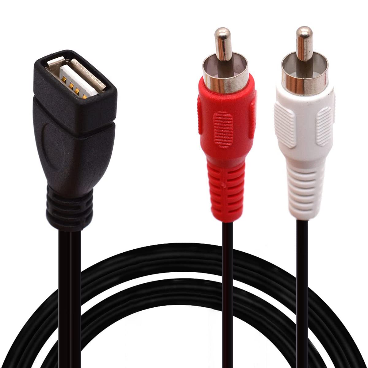 Kabel USB do RCA, USB A 2.0 żeński do 2 męskich wtyczek RCA, rozdzielacz Y audio, wideo, AV (1,5 m)