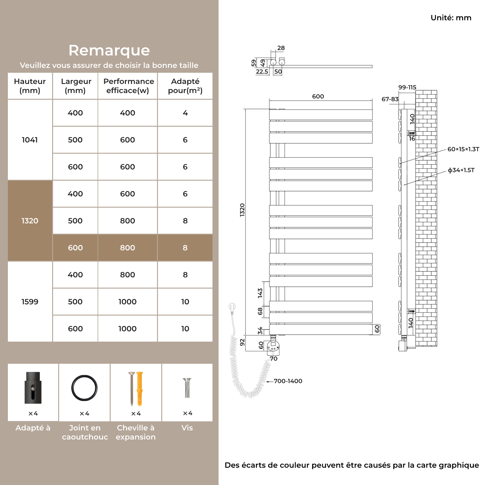 S'AFIELINA Sèche-serviettes électrique connecté WiFi avec thermostat digital, tige chauffante programmable, Anthracite,132 x 60 cm 800Watts - 9