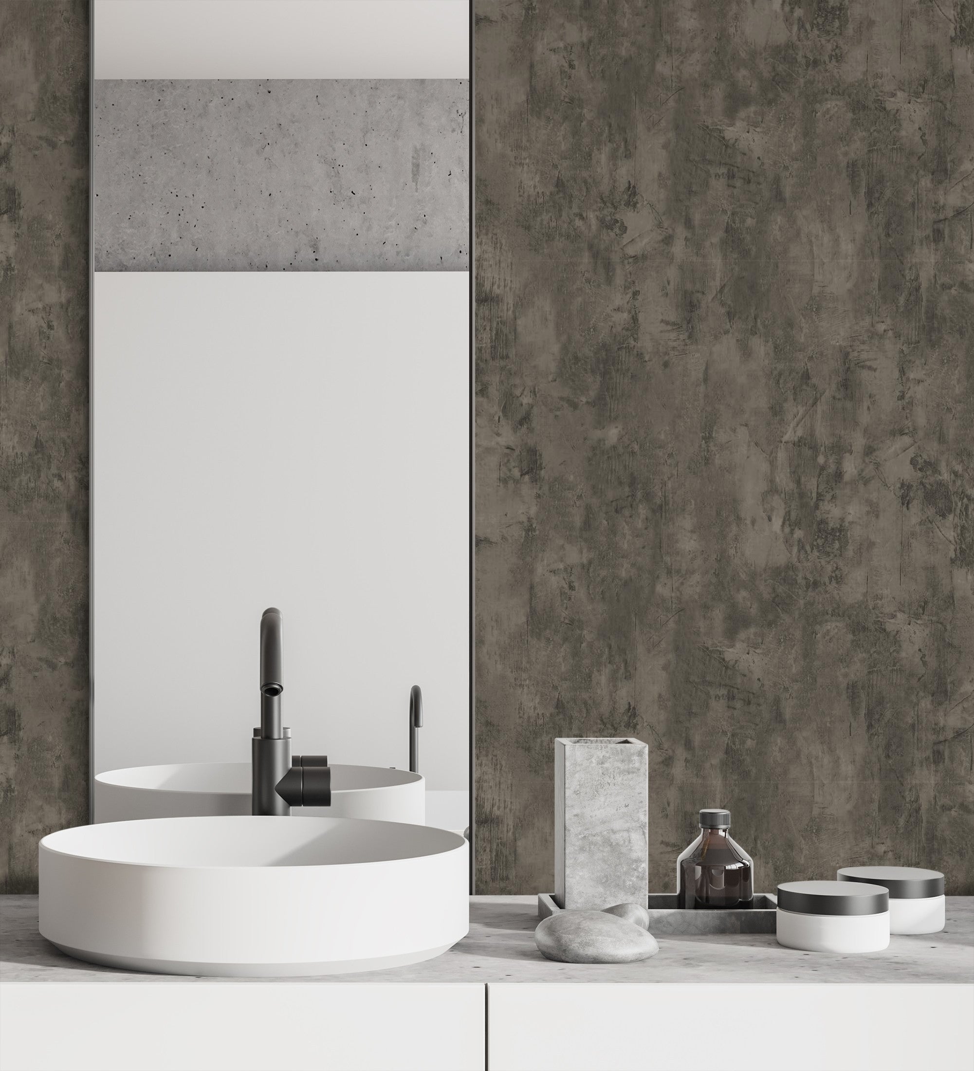 Muestra din a4 de papel pintado vinílico efecto hormigón gris oscuro cemento con textura en relieve - myrtos stone 676337 de gaulan