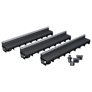 Caniveau Extérieur MEAPARK 1m Avec Grille Fente PP Recyclé + Profil E-Blade Inox - Drainage Terrasse, Piscine, Jardin, Classe A15