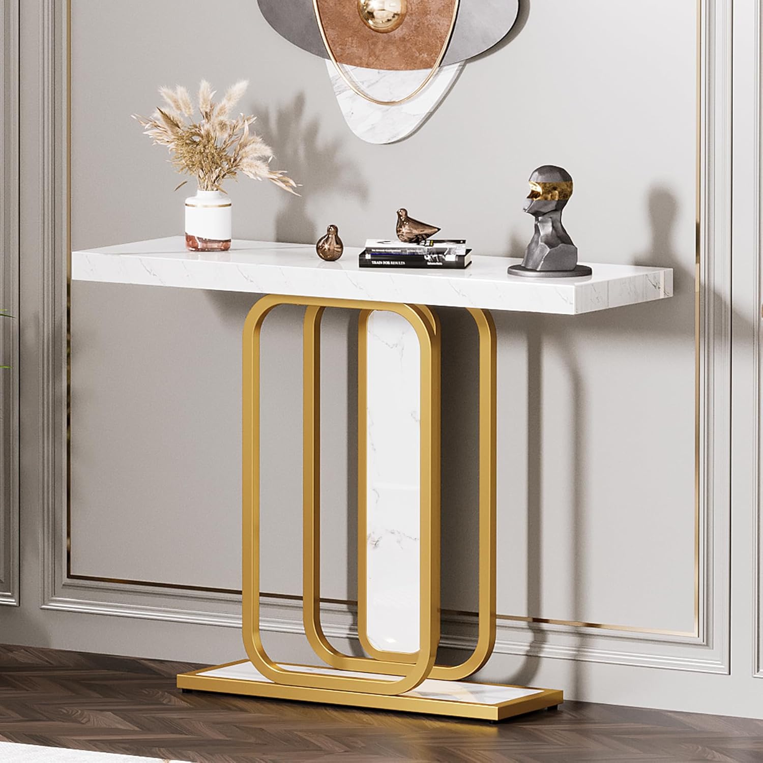 Tavolo consolle con struttura in metallo 120 cm 2 ripiani