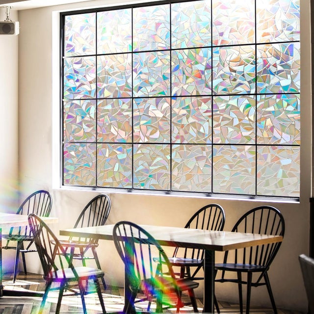 Film de confidentialité en verre coloré : film givré arc-en-ciel pour fenêtres en verre, film décoratif statique autocollant pour verre (44.5*200 cm)