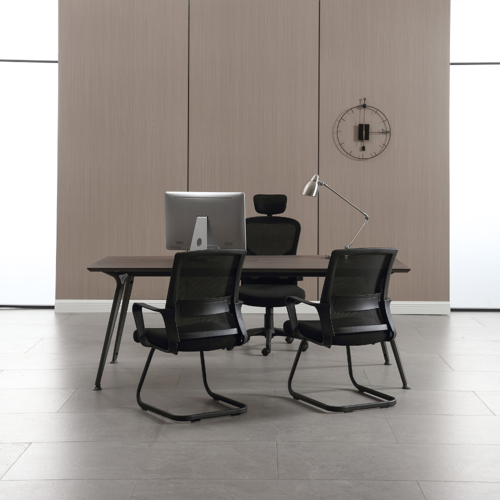 Chaise de bureau pour salle d'attente, lot de 2 fauteuils de conférence, de réunion, siège ergonomique avec accoudoirs, en tissu respirant noir - ZIK - 7