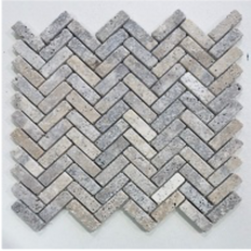 Albedo Pierre - Mosaïque en Travertin Silver Vieilli - 1,5X4,8X1 CM