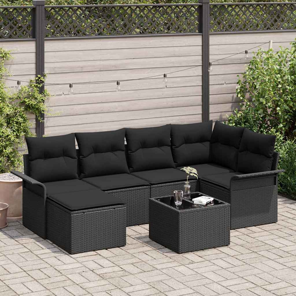 Zestaw Sof na Ogród z poduszką 7 pcs Czarny polirattan vidaXL