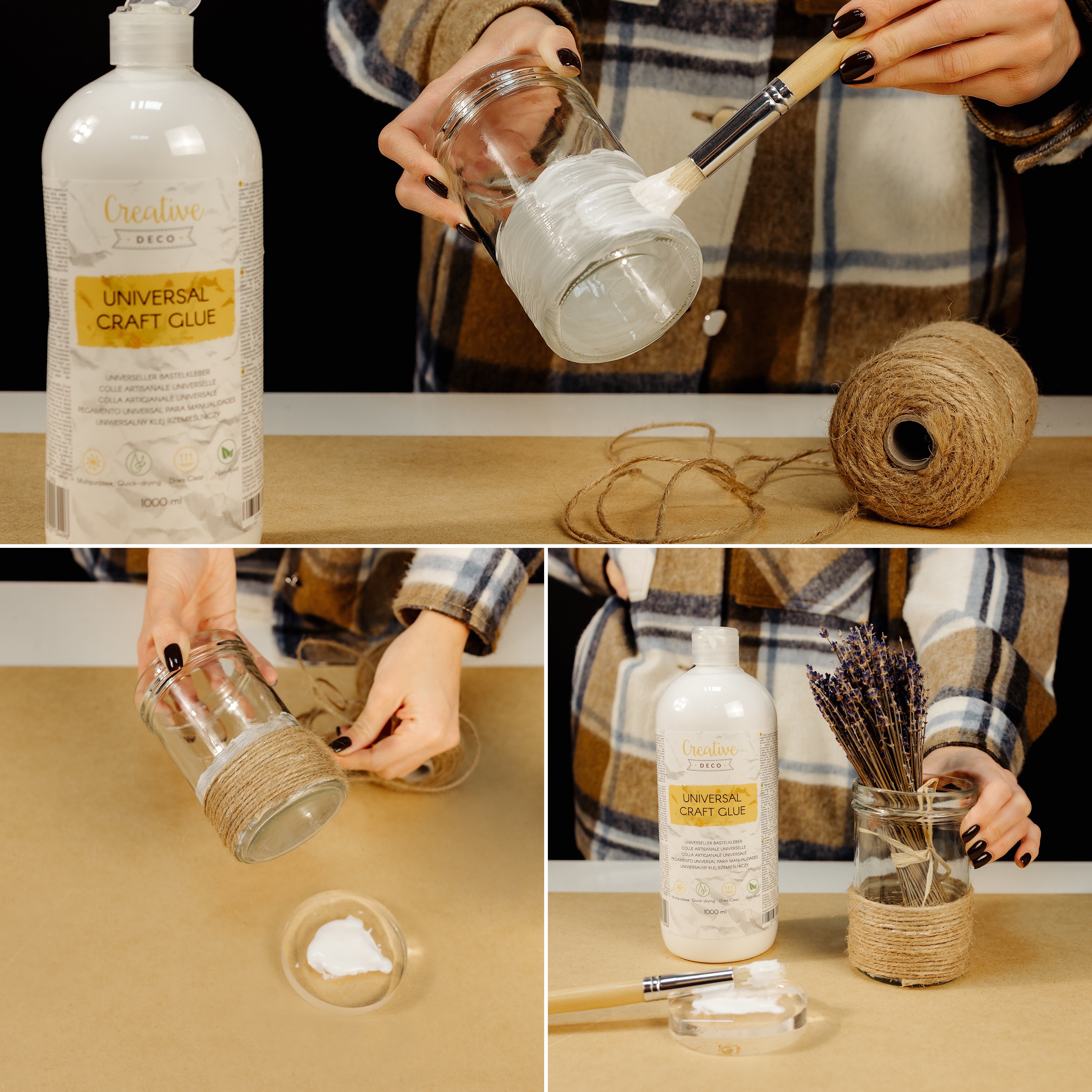 Creative Deco Cola Líquida PVA Branca | 1L | Não Tóxica | para Feltro Vidro Cartão Tecido Madeira Couro Papel | Artesanato Escolar Multi-Uso - 7