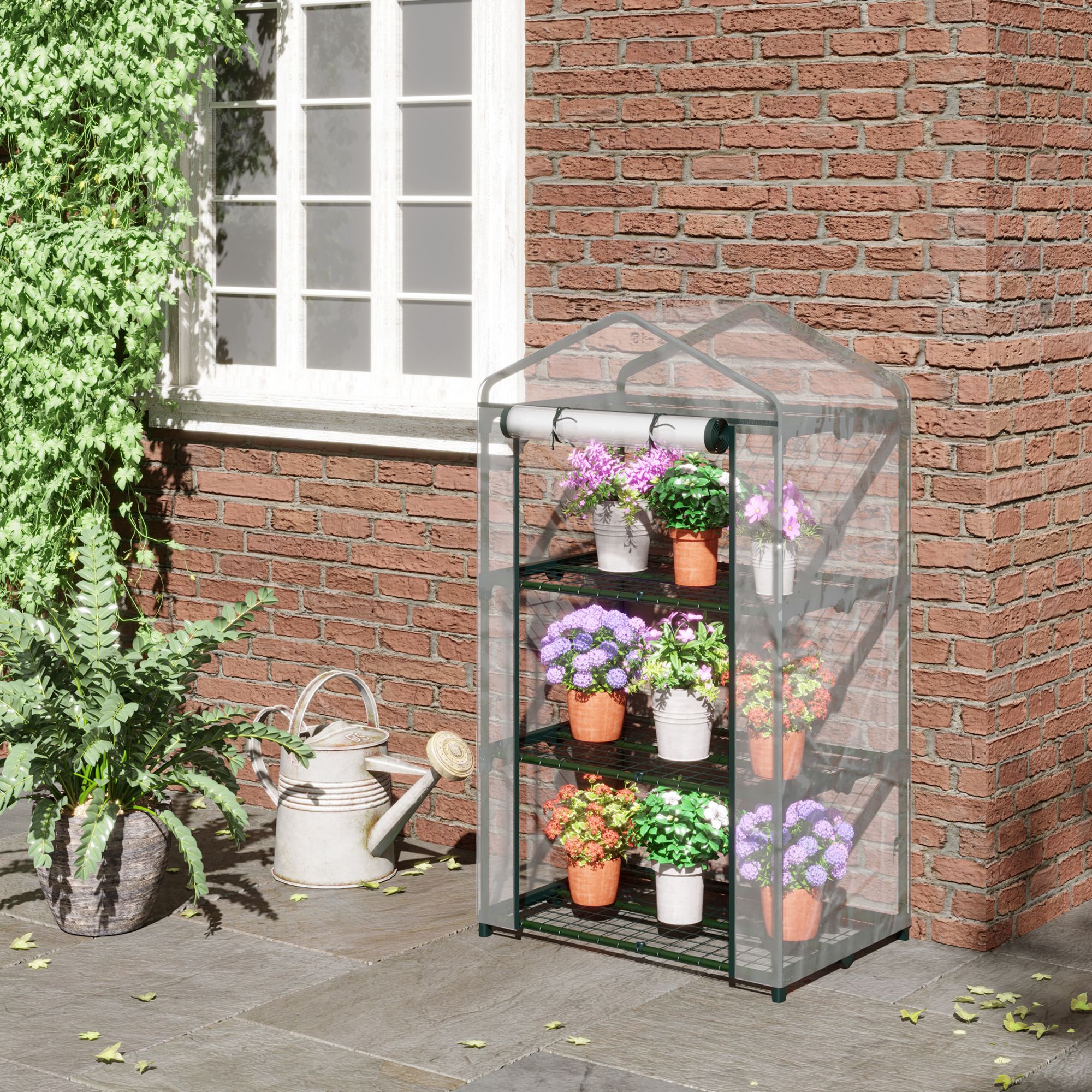 Serre de jardin avec étagères 3 niveaux, serre de balcon, bâche renforcée PVC,pour légumes plantes fleurs, 69 x 49 x 125 cm, transparent - 4