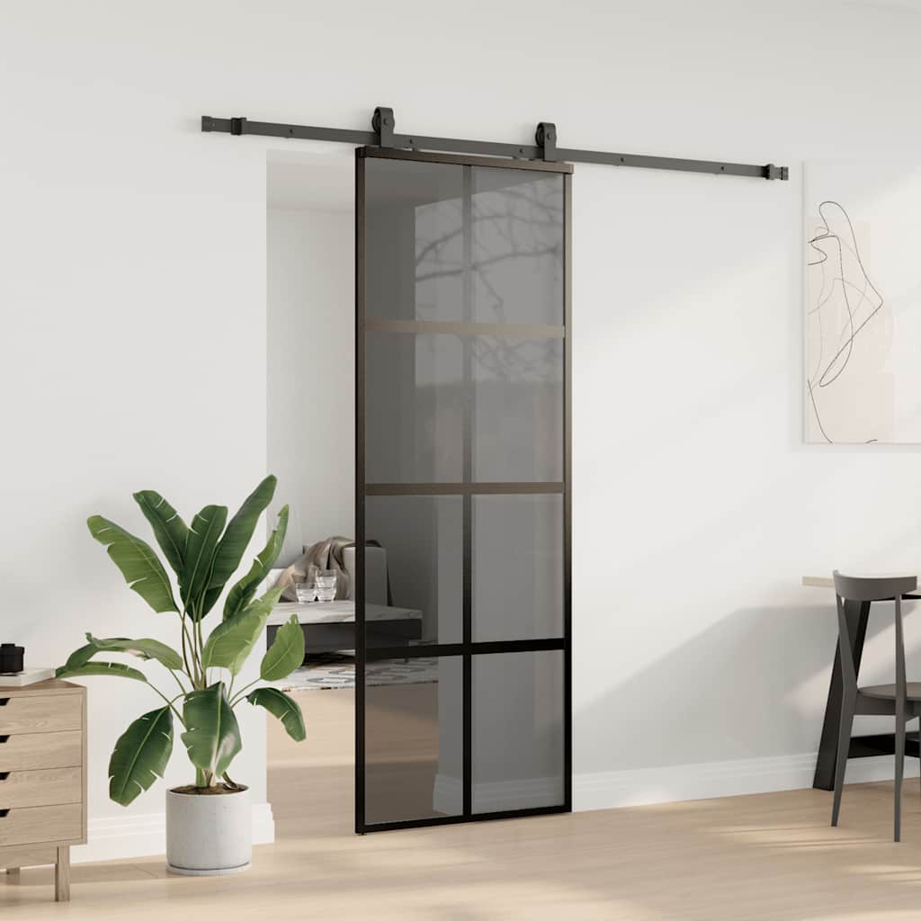 Puerta corredera con herrajes negro 76x205 cm vidrio templado vidaXL - 3