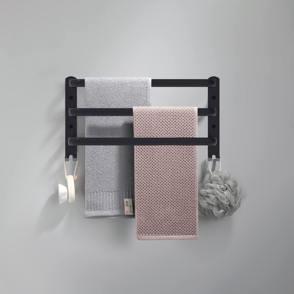 Wieszak na ręczniki ścienny (czarny, 40 cm), wieszak na ręczniki łazienkowe, wieszak na ręczniki z haczykiem, aluminiowy wieszak na ręczniki