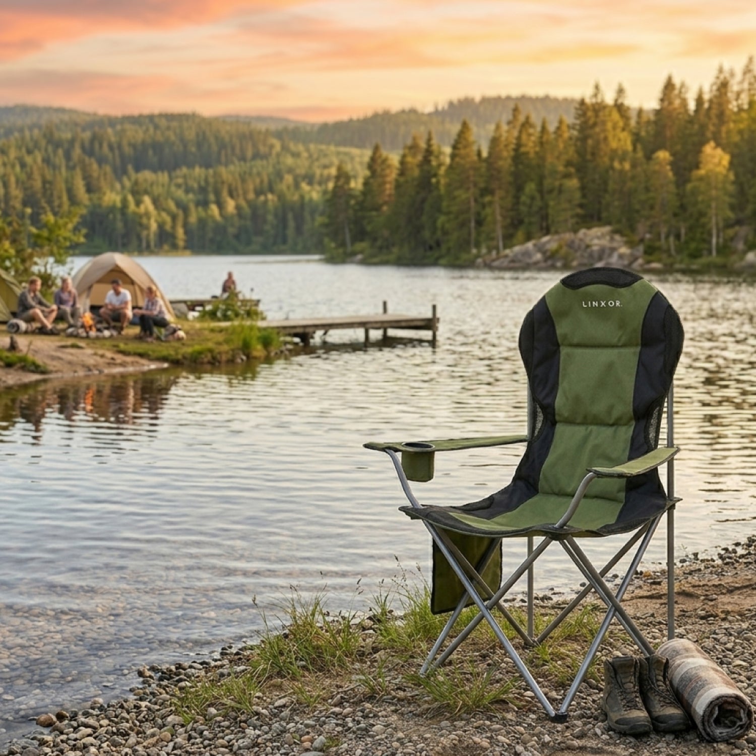 Chaise de camping pliable, siège de plage, de pêche portable avec sac de transport - Vert - Linxor - 6