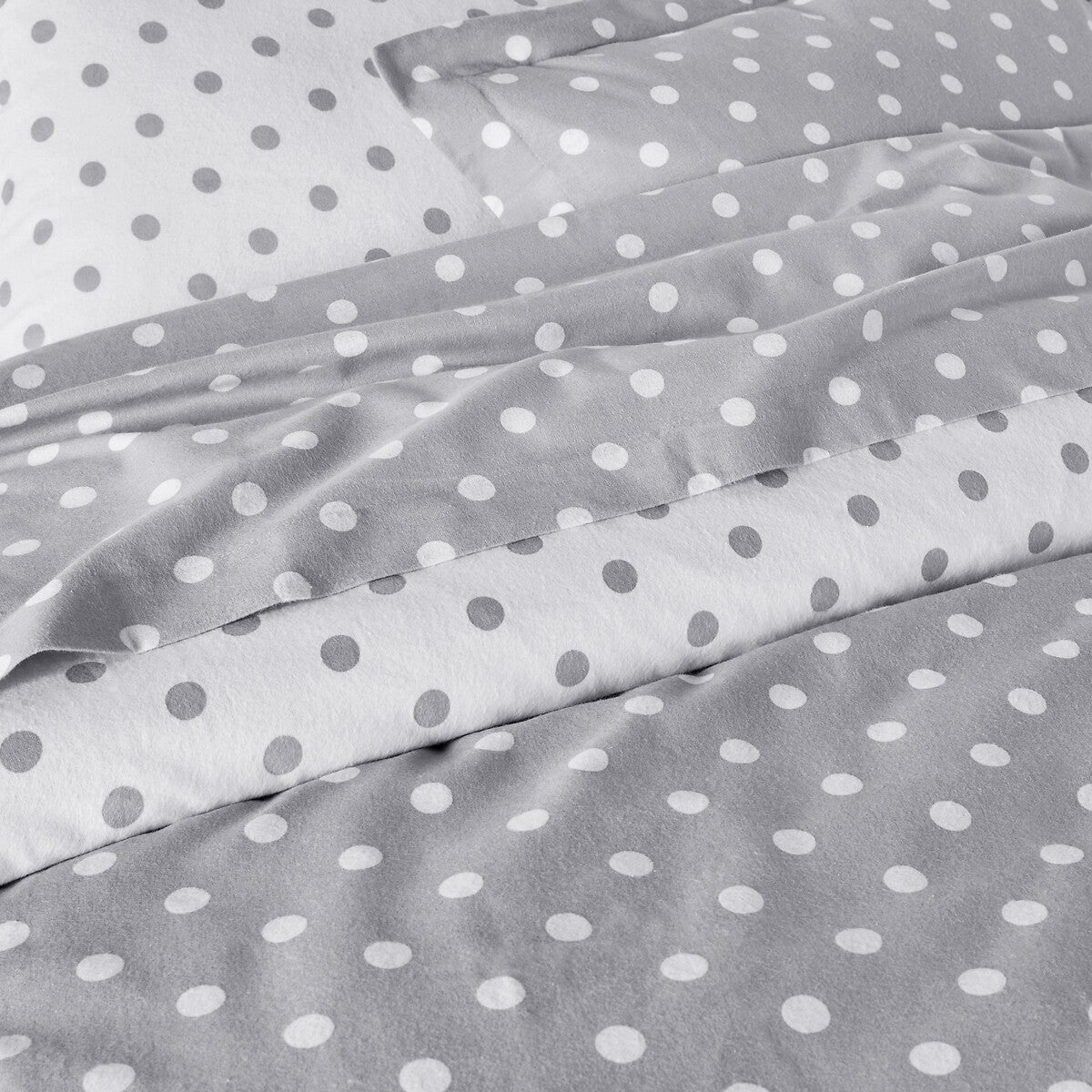 Drap flanelle imprimé pois, Clarisse - Gris/blanc - 180 x 290 cm - 3