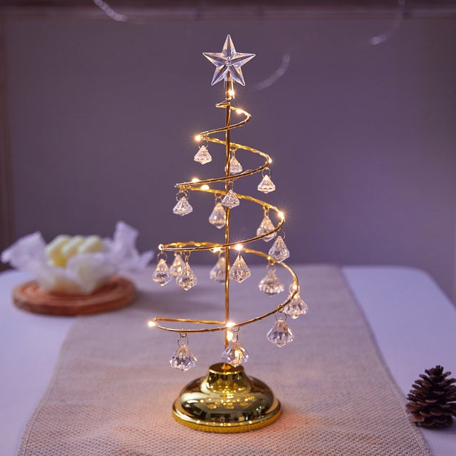 Luci per albero di Natale in cristallo - 33 cm - Lampada a sospensione in cristallo a LED - Decorazioni natalizie per la casa (oro)