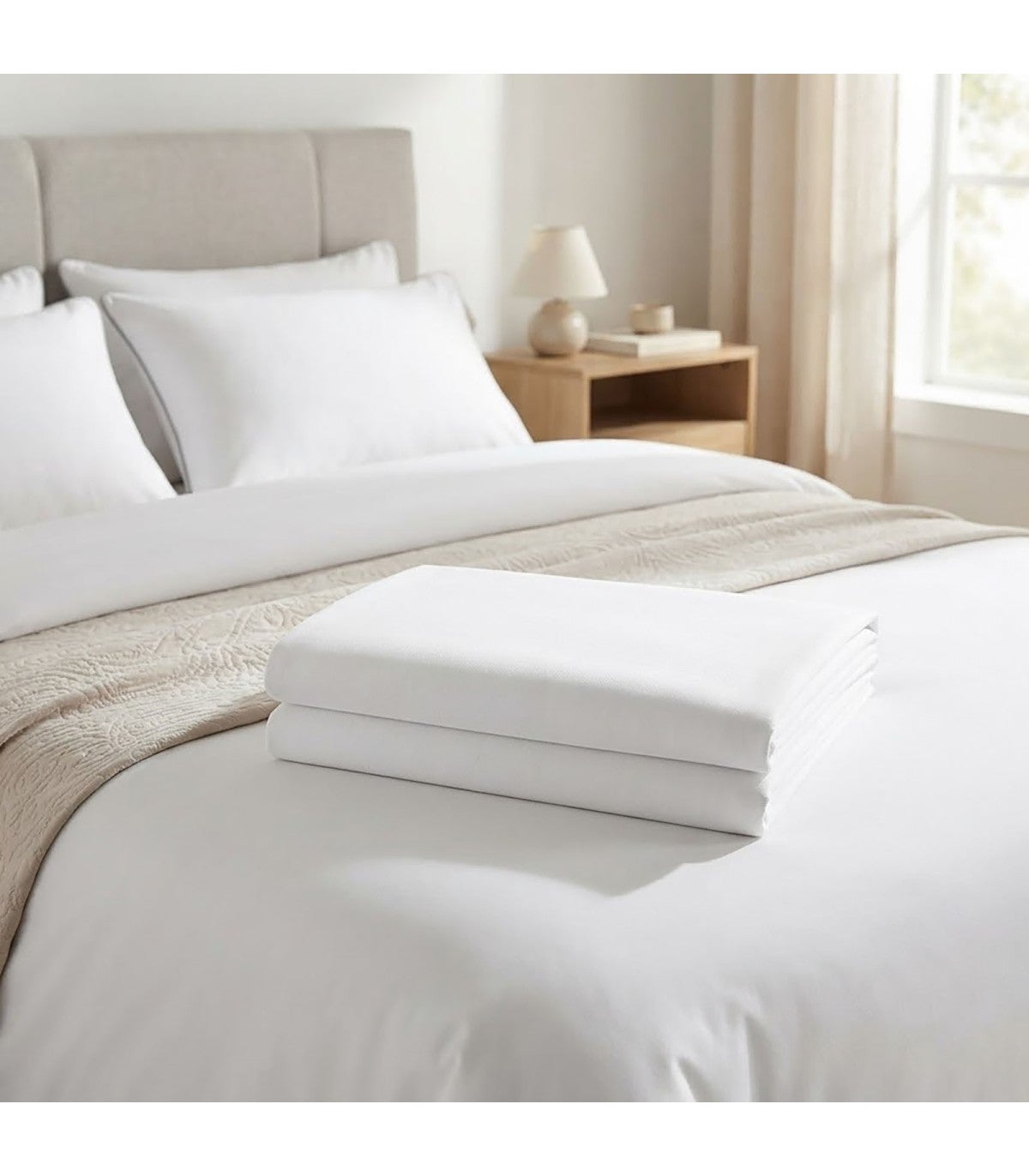 Drap Plat 100% Coton Hôtel 1 u. Lit 80/90 (160x300) Blancs - 2