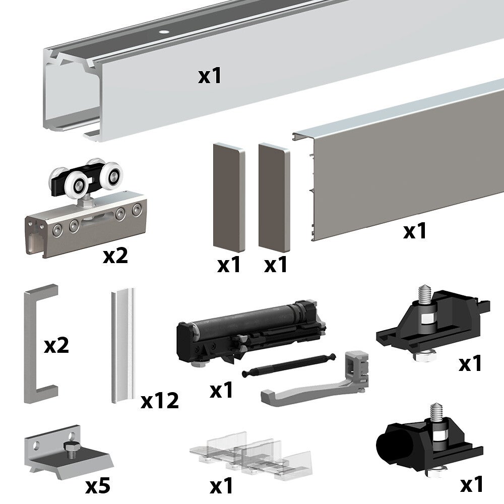Pack premium SLID'UP 190 pour porte en verre coulissante - rail 1,94 m - 100 kg - argent - 2