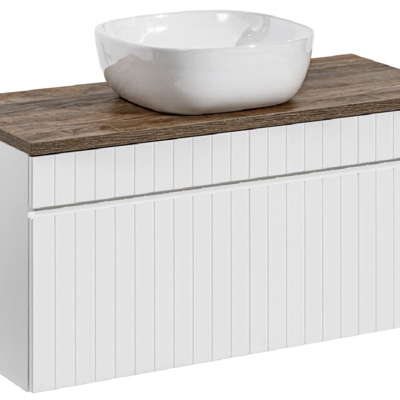 Szafka łazienkowa ICONIC White 100 cm z umywalką biały ryflowana