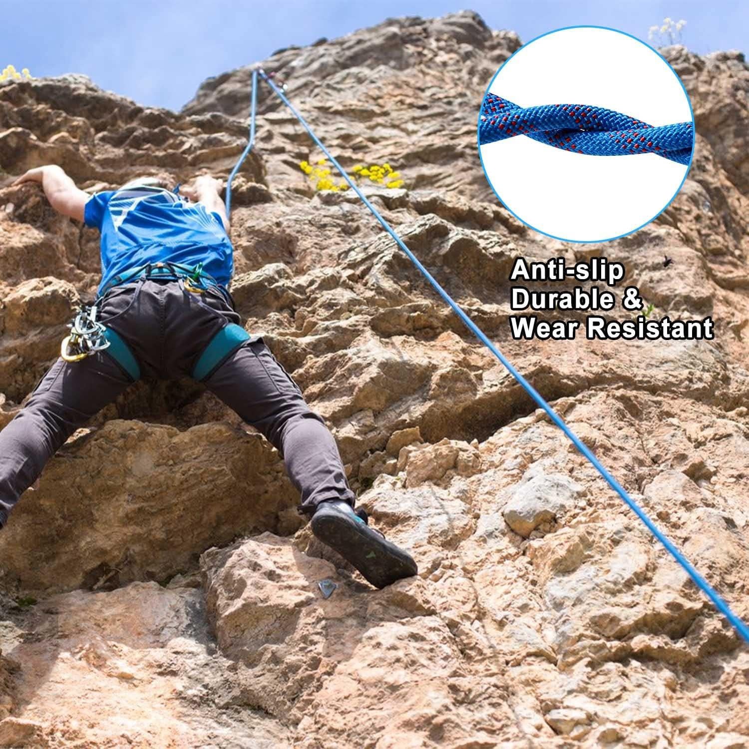 Longe d'escalade de 10 m, corde en nylon, 10 mm, avec 2 mousquetons, adaptée à l'escalade, à la descente en rappel, au sauvetage sportif - 3