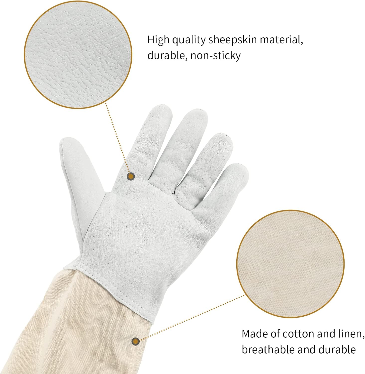 Gants d'apiculture en peau de chèvre - Gants de protection pour apiculteur avec manches ventilées - 2