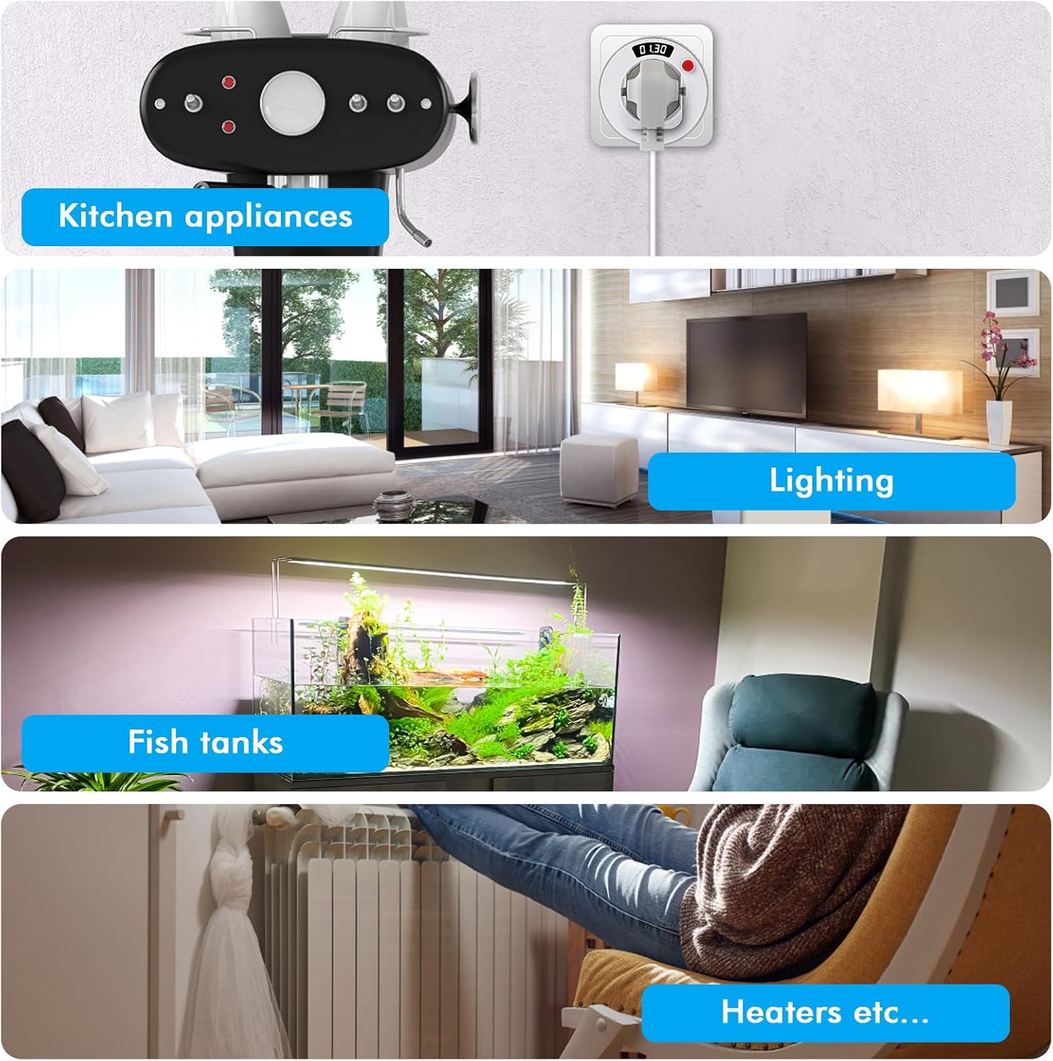 Minuteur Prise Electrique Compte AC230V 16A 3680W Affichage LED 24 Heures intervalle 1 Minute Prise minuteur - 7