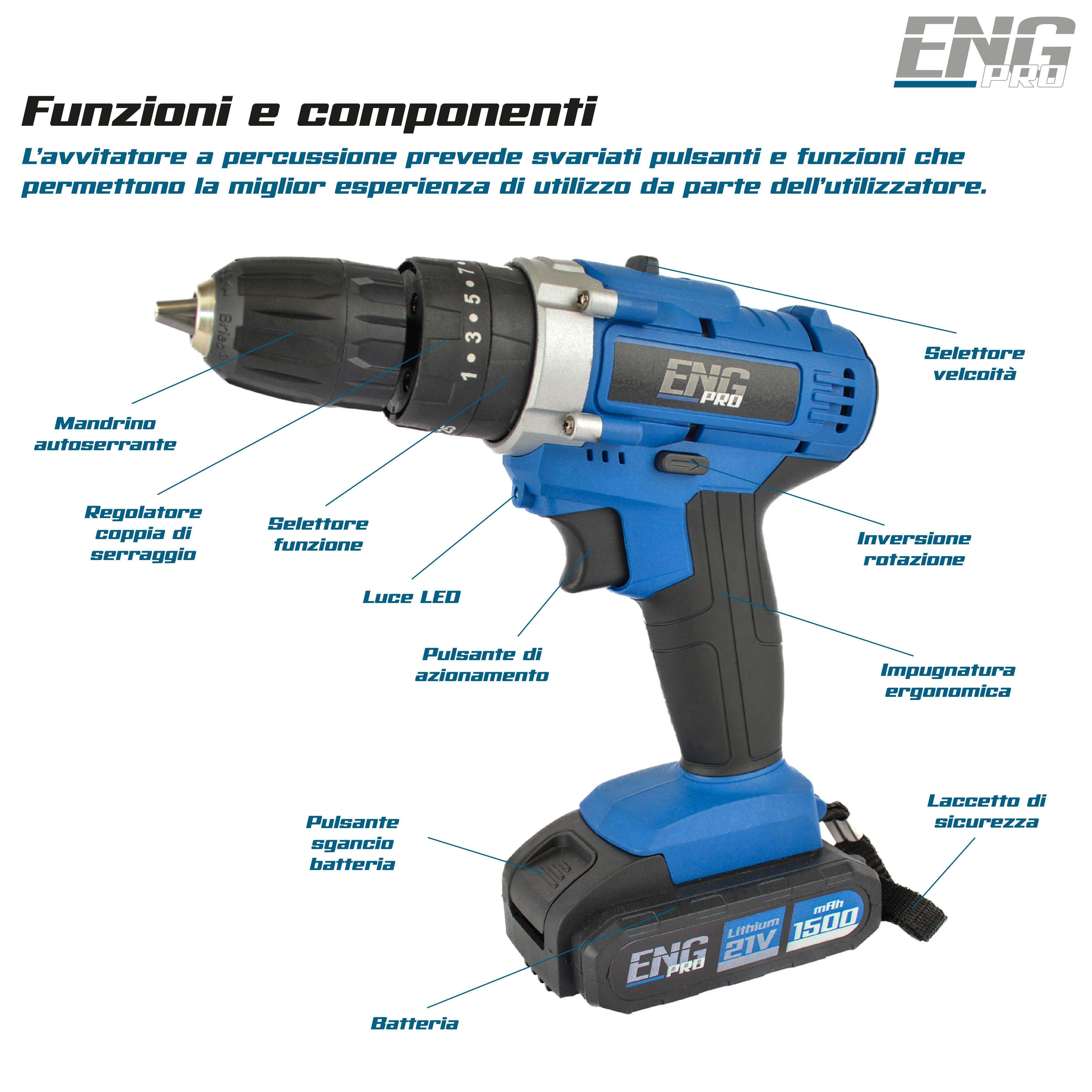 Trapano Avvitatore a Batteria a percussione da 21V in Valigetta - 3