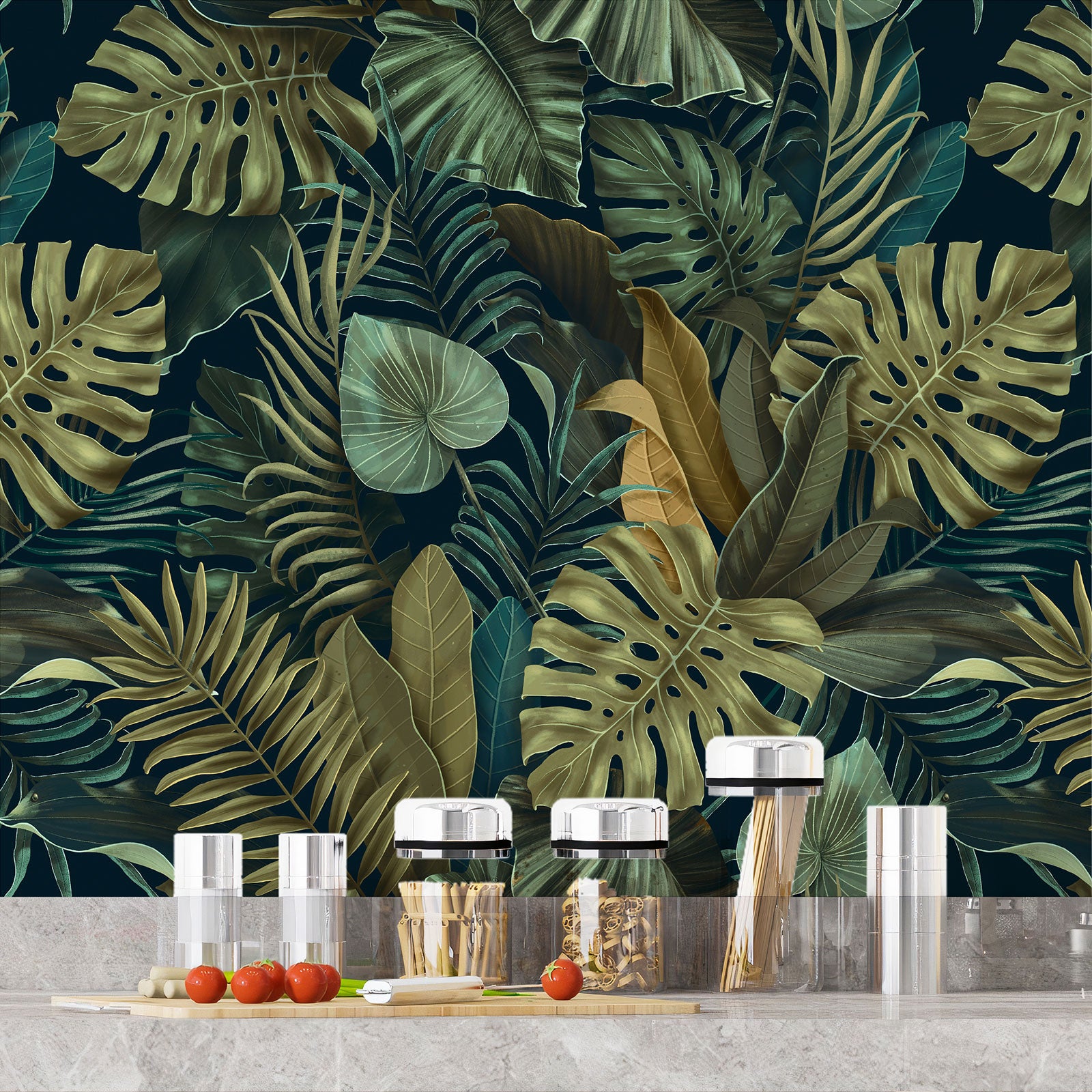 Crédence adhésive sticker décoratif pour cuisine - Feuilles tropicales - Adhésif + Protection MATE - 50x100 cm - 4