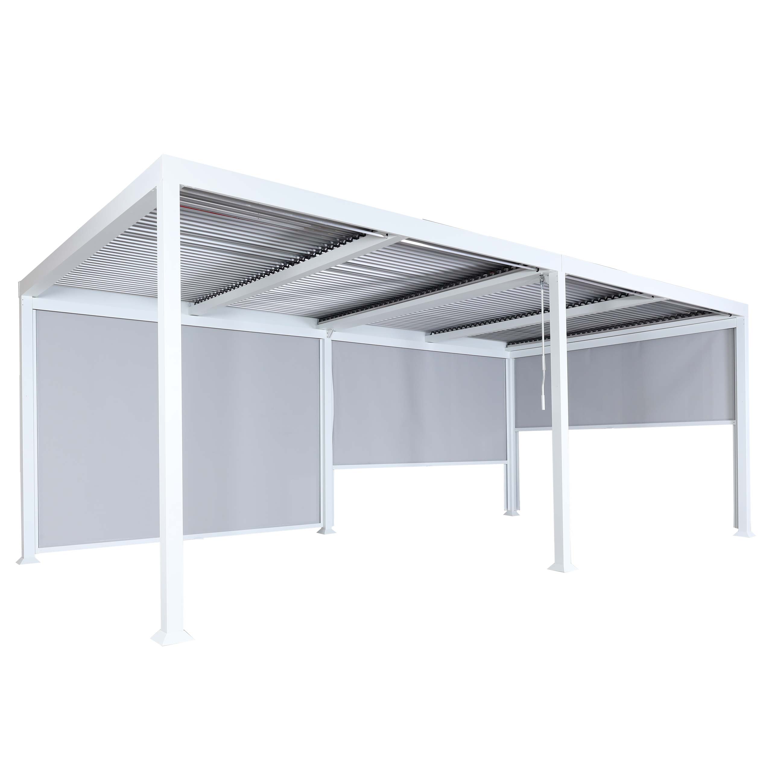 Pergola aluminiowa HWC-L41 z 3x ścianką boczną, pawilon z listew, solidna 8cm metalowa rama 3x6m ~ biały