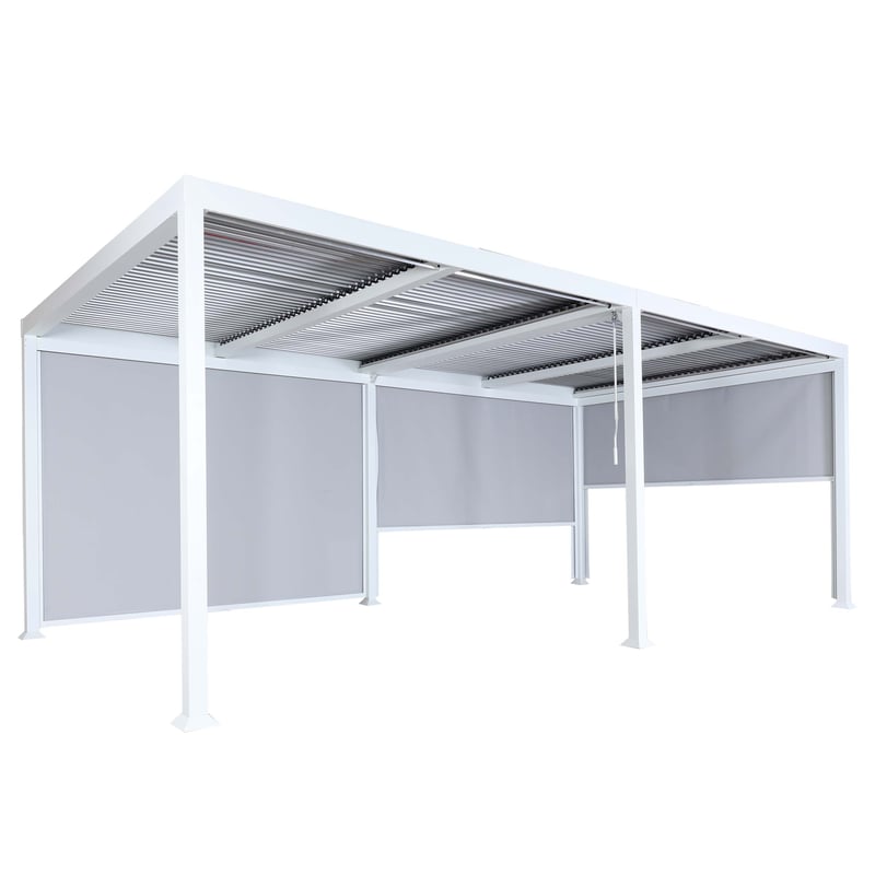 Pergola aluminiowa HWC-L41 z 3x ścianką boczną, pawilon z listew, solidna 8cm metalowa rama 3x6m ~ biały