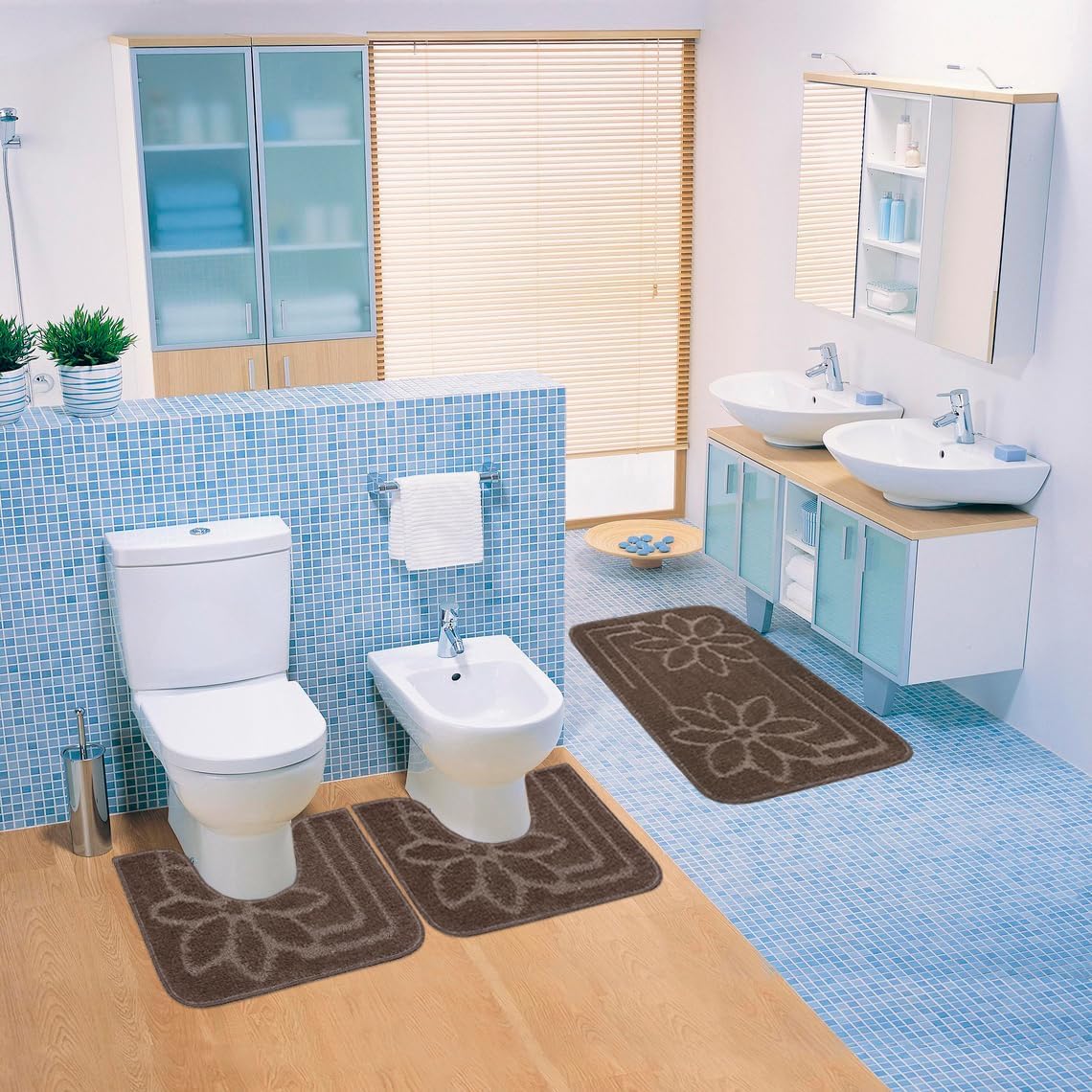 Tapete Banho Cor Sólida Antiderrapante Absorvente Tapete De Cabeceira 100% Fabricado Em Itália Castanho 50x110cm - 4