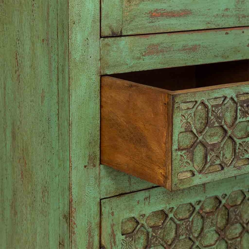 Vetrina in legno verde fatta a mano 85x40x180h cm - 6