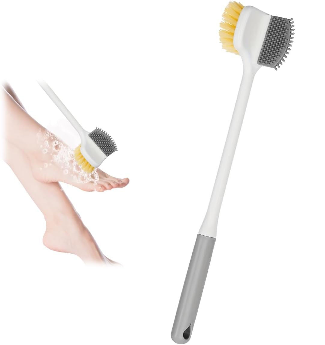 Szczotka do stóp pod prysznic z długą rączką, szczotka do czyszczenia palców u stóp 34,5 cm, duża szczotka do mycia stóp z 1 haczykiem samoprzylepnym