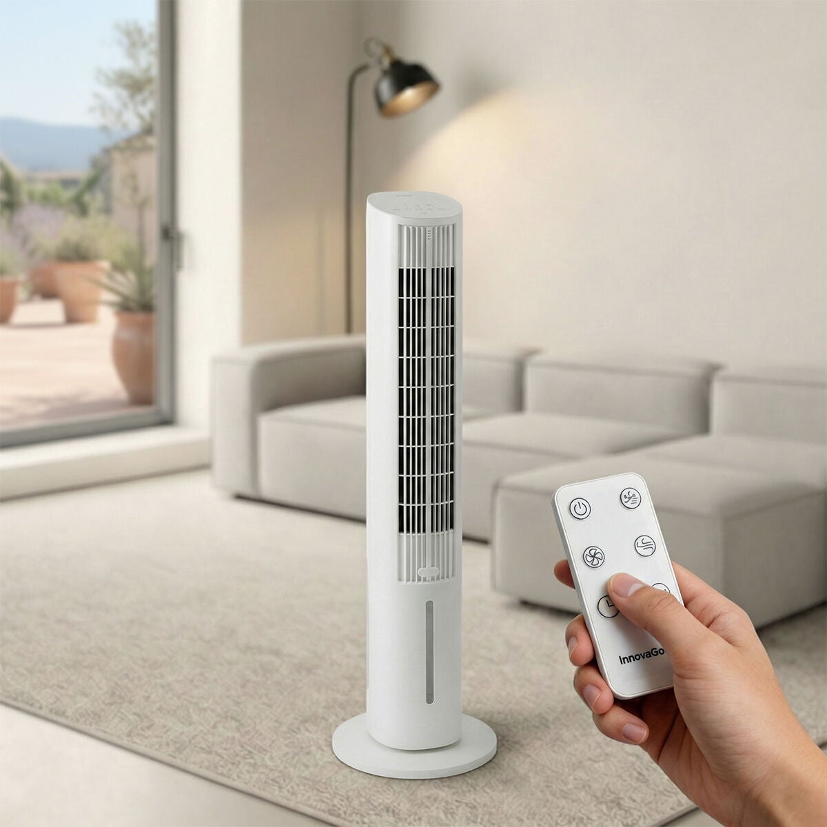 Climatiseur évaporatif tour, silencieux, télécommande, 3 vitesses, minuterie et oscillation InnovaGoods - 2