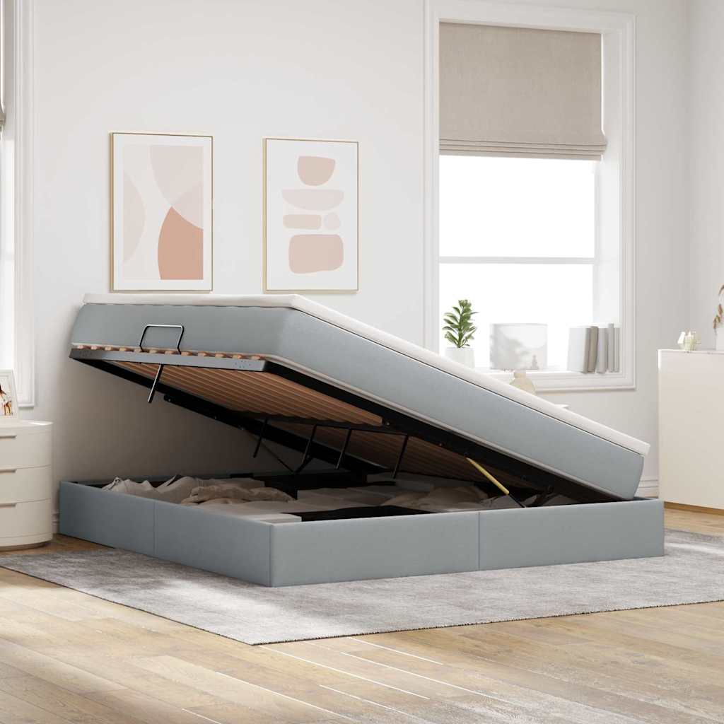 Lit avec rangement et matelas, en polyester gris clair, pour la chambre, 180 × 200 cm - 4