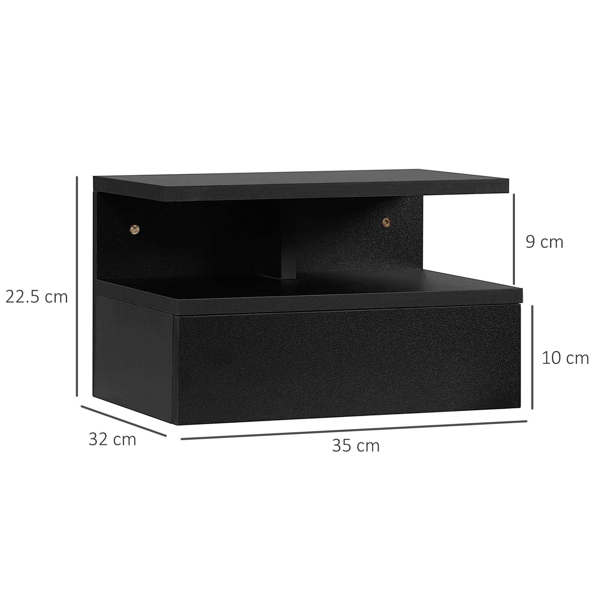 HOMCOM Set da 2 Comodini Moderni Sospesi per Camera da Letto con Cassetto e Mensola Superiore in Legno 35x32x22.5cm, Nero - 3