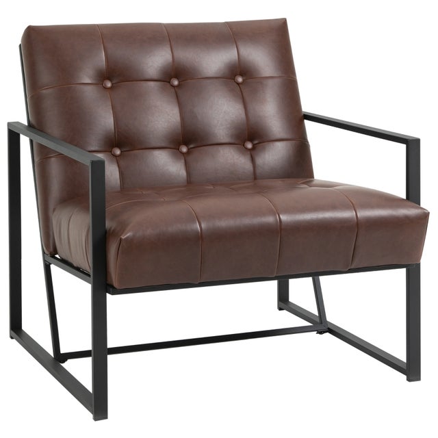 Fauteuil de salon Chesterfield Fauteuil Relax Assise Dossier capitonnés Structure métal Noir revêtement synthétique Chocolat