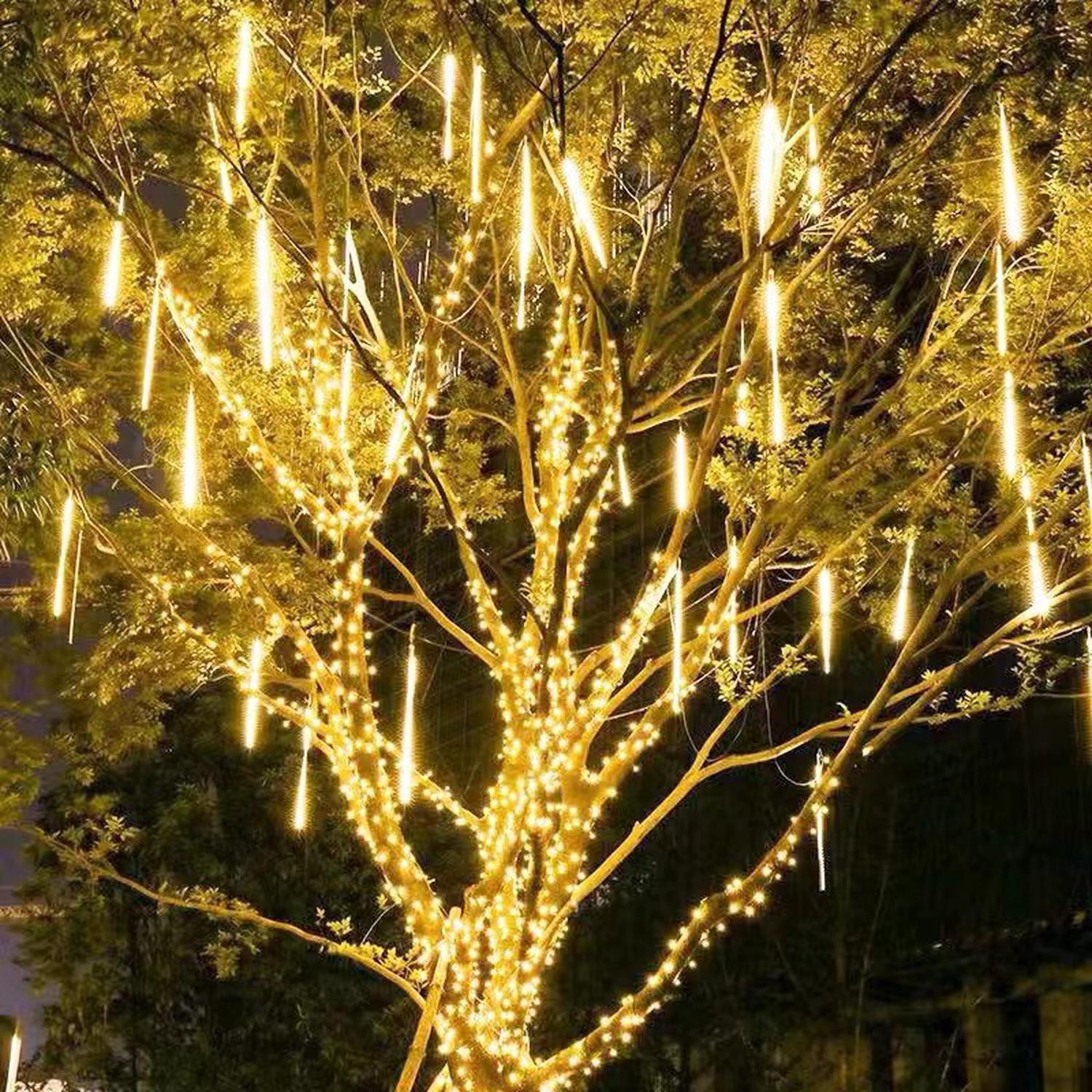 Guirlande Lumineuse Météores Pluie Solaire 240 LEDs - 10 Tubes 30cm IP67 Étanche - Décoration Noël Extérieur
