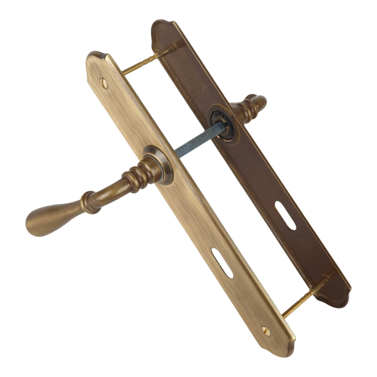 2 poignées de porte DURANCE entrée de clé, Laiton patiné entraxe 195 mm, chambre - 5