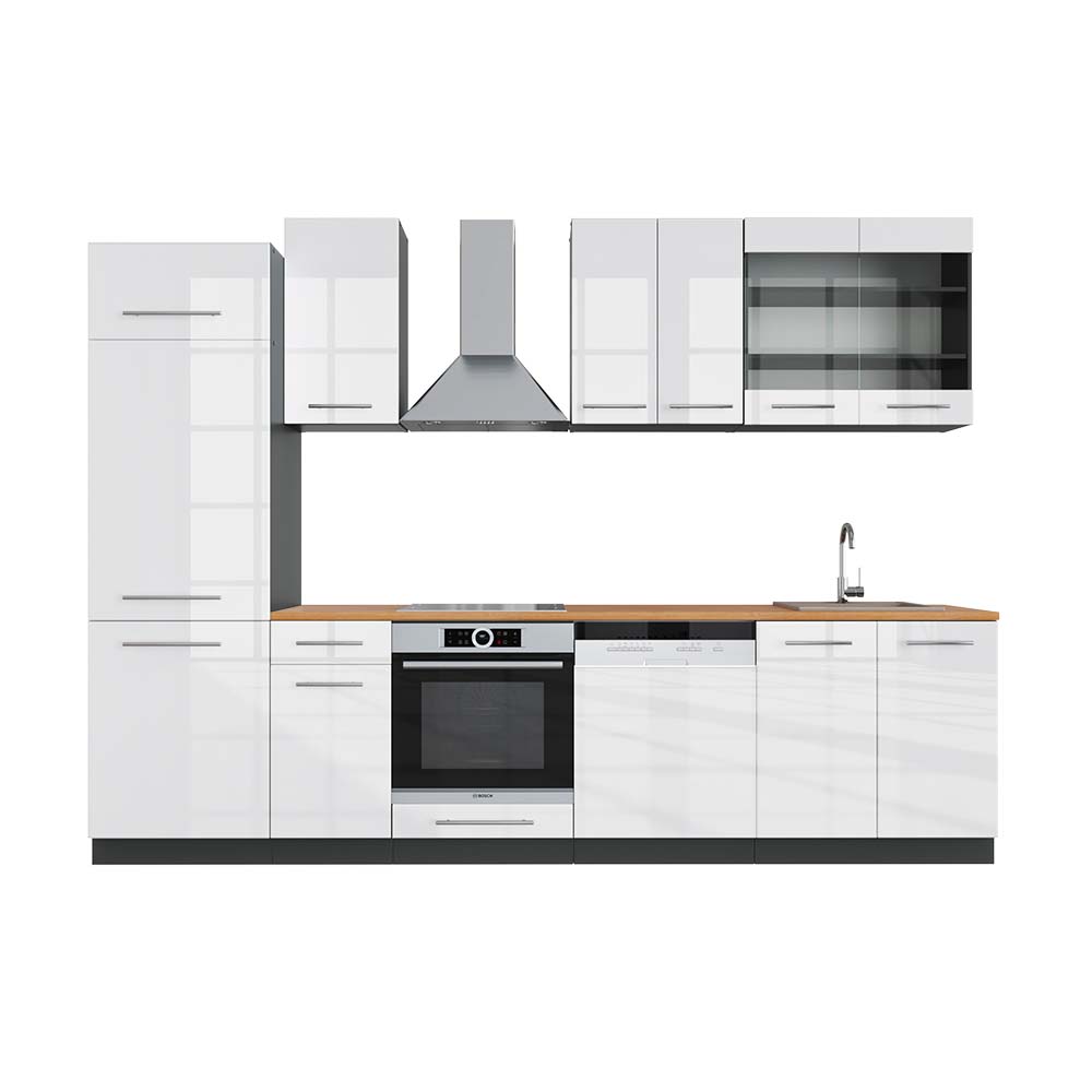 Cuisine Intégrée R-Line Vicco 300cm - Chêne Blanc, Réfrigérateur Inclus (neuf)